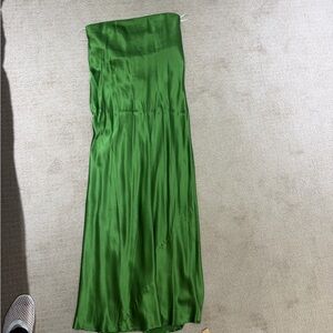 Reformation Strapless Satin Dress in Vibrant Green